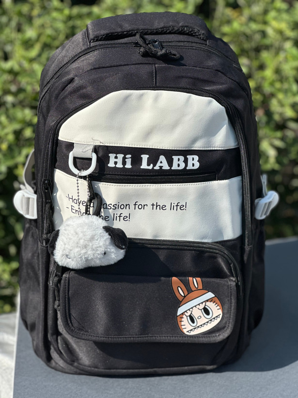 کوله پشتی مدرسه وارداتی فانتزی HI LAB مدل لبوبو پارچه کتان